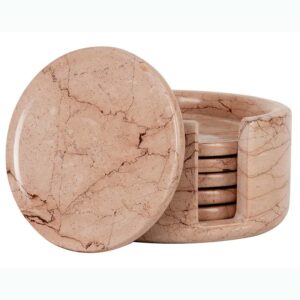 Handmade Marble Round Coaster Set With Holder