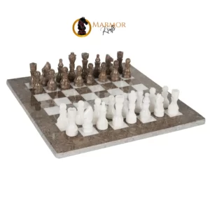 Oceanic and White Handmade 15 Inches High Quality Marble Chess Set