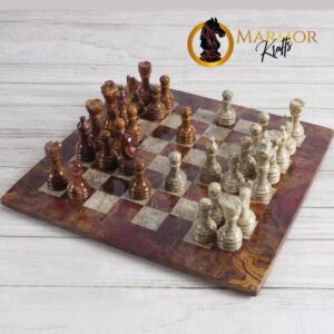 Red and Coral Handmade 15 Inches Premium Quality Marble Chess Set (With Storage Box)