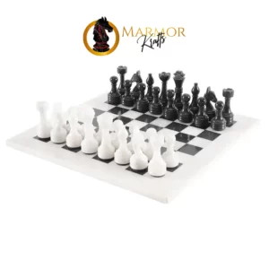 White and Black 15 Inches Premium Quality Marble Chess Set (With Storage Box)