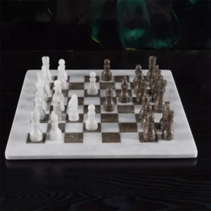 White and Oceanic Handmade 15 Inches High Quality Marble Chess Set