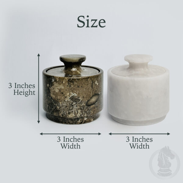 White and oceanic marble salt cellar set of 2 lidded pieces for kitchen storage