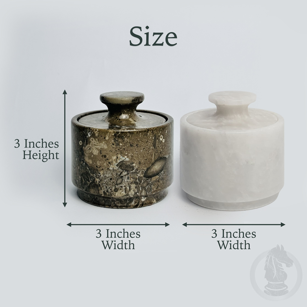 White and oceanic marble salt cellar set of 2 lidded pieces for kitchen storage