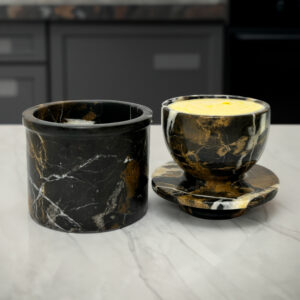 Natural Marble Butter Crock with Lid - Handmade Décor and Countertop 4" inches Butter Keeper for fresh Spreadable Butter - Black & Gold
