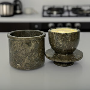 Natural Marble Butter Crock with Lid - Handmade Décor and Countertop 4" inches Butter Keeper for fresh Spreadable Butter - Oceanic