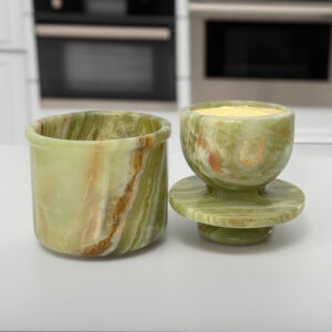 Natural Marble Butter Crock with Lid - Handmade Décor and Countertop 4" inches Butter Keeper for fresh Spreadable Butter - Green