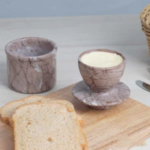 Natural Marble Butter Crock with Lid - Handmade Décor and Countertop 4" inches Butter Keeper for fresh Spreadable Butter - Marinara