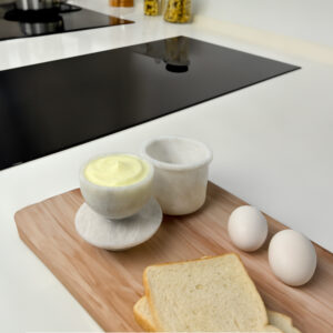 Natural Marble Butter Crock with Lid - Handmade Décor and Countertop 4" inches Butter Keeper for fresh Spreadable Butter - White