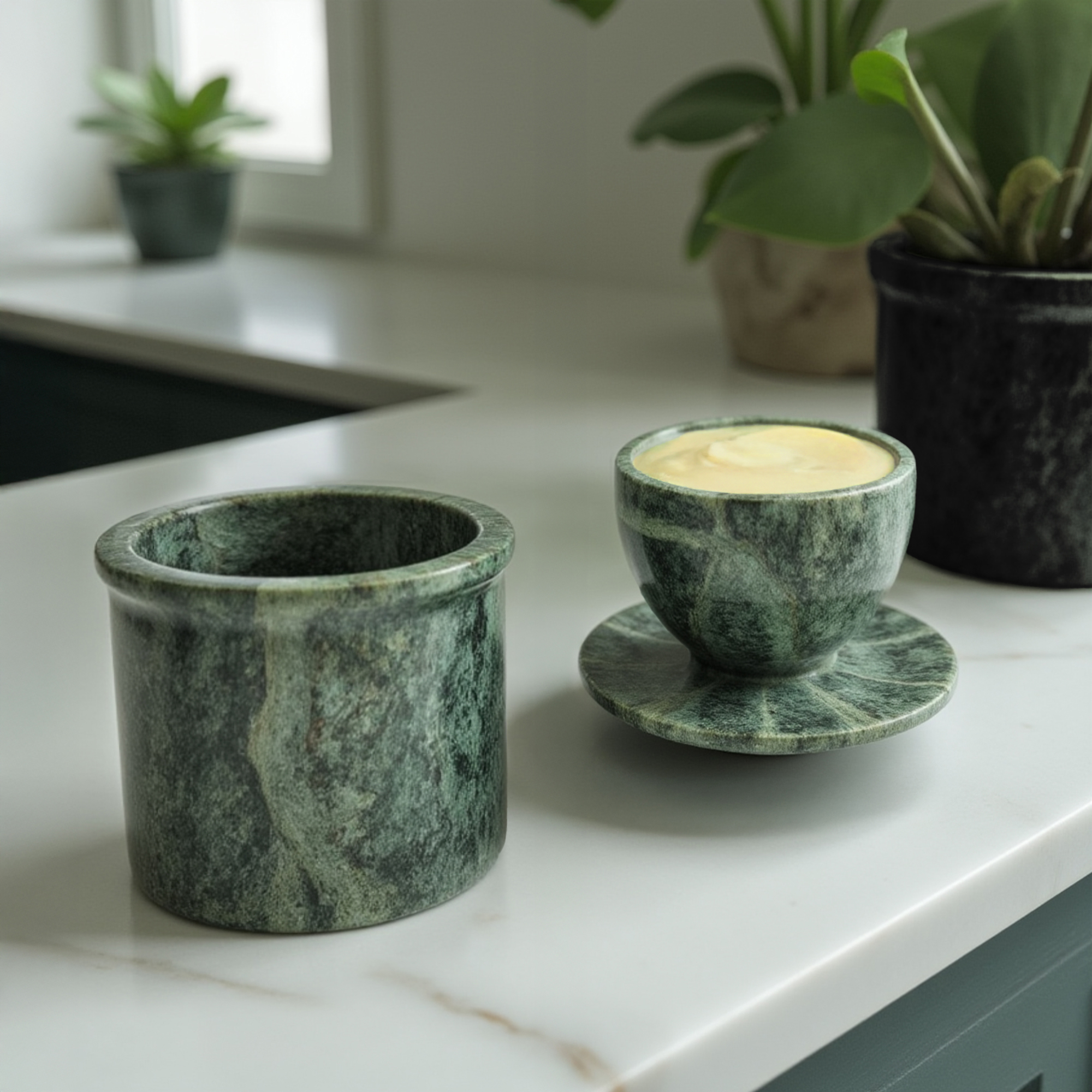 Handmade Marble Butter Keeper - Forest green