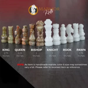 Green Onyx and White Handmade 12 Inches High Quality Marble Chess Set