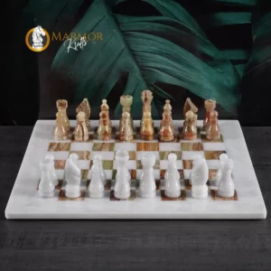 White and Green Handmade 15 Inches High Quality  Marble Chess Set