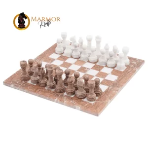 Marinara and White Handmade 15 Inches High Quality Marble Chess Set