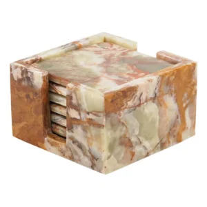 Handmade Marble Kitchen Square Coaster Set of 6 Plates With Holder