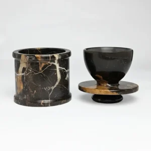 Natural Marble Butter Crock with Lid - Handmade Décor and Countertop 4" inches Butter Keeper for fresh Spreadable Butter - Black & Gold