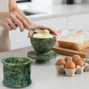 Natural Marble Butter Crock with Lid – Handmade Décor and Countertop 4″ inches Butter Keeper for fresh Spreadable Butter