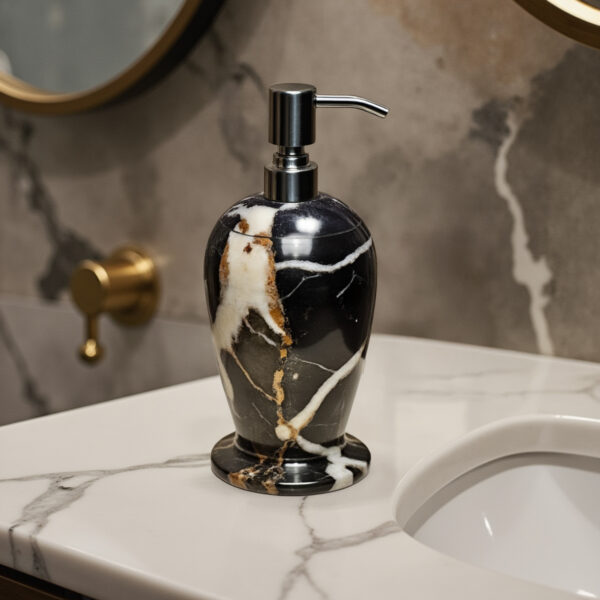 Handmade Marble Liquid Soap Dispenser – Stylish, Durable & Refillable for Soap, Lotion, or Sanitizer – Black & Gold