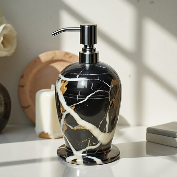 Handmade Marble Liquid Soap Dispenser – Stylish, Durable & Refillable for Soap, Lotion, or Sanitizer – Black & Gold