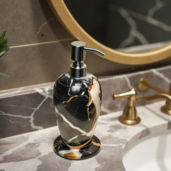 Handmade Marble Liquid Soap Dispenser – Stylish, Durable & Refillable for Soap, Lotion, or Sanitizer – Black & Gold