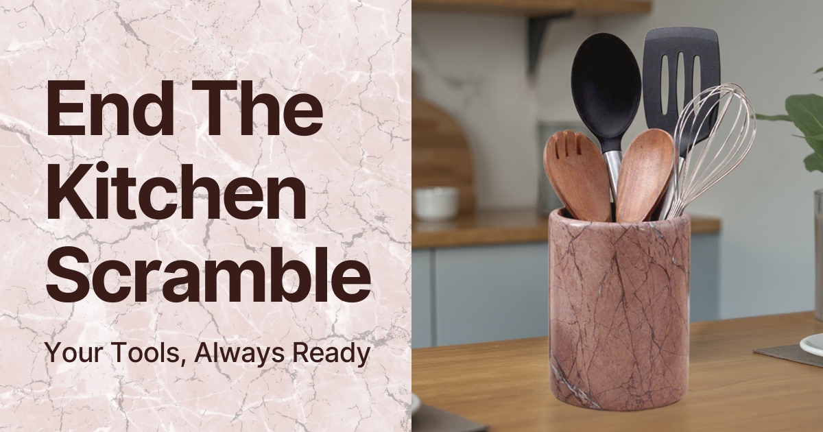 Handmade Marble Utensil Holder - Premium Kitchen Organizer