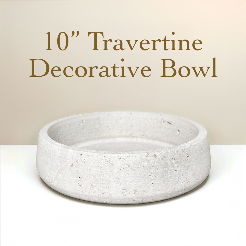 10 inch travertine decorative bowl with natural stone texture and cream color finish