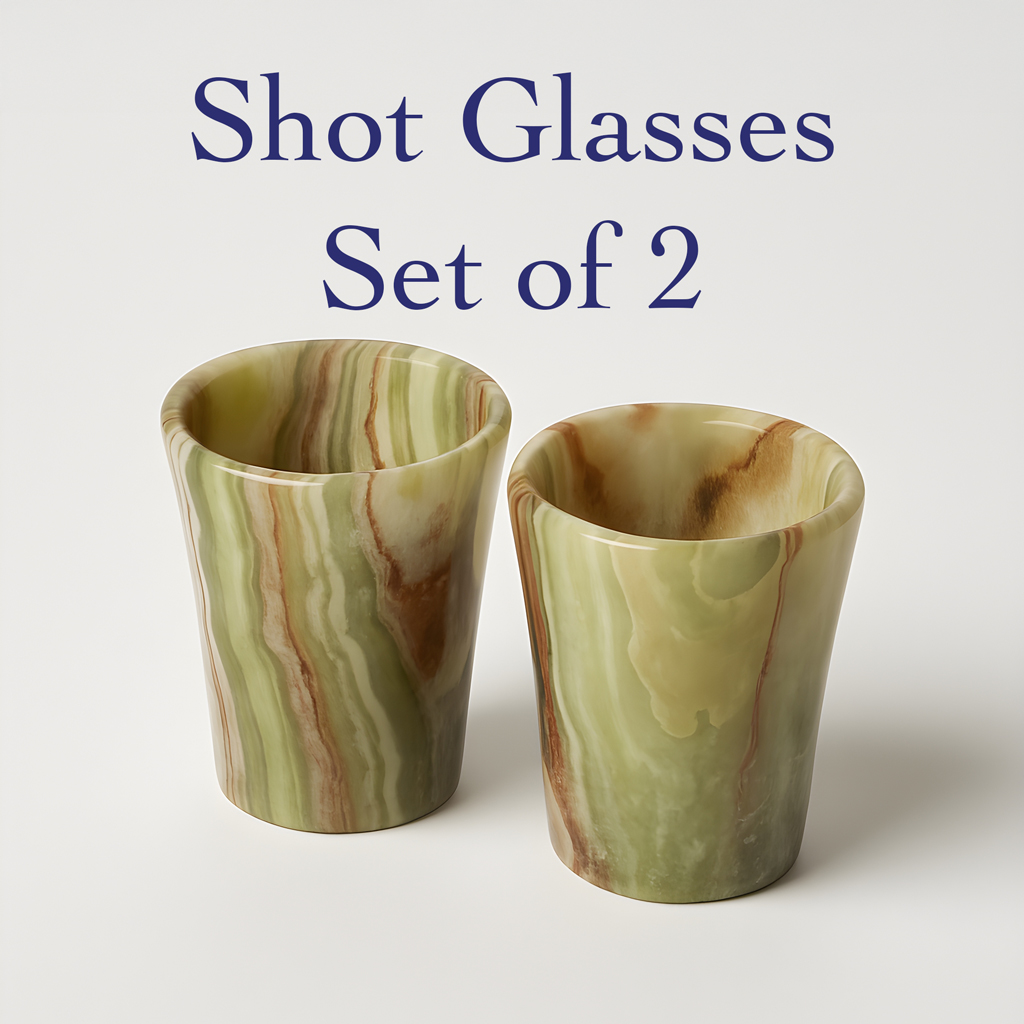 Marble shot glasses pair – 2.3 inch tall designer bar accessories