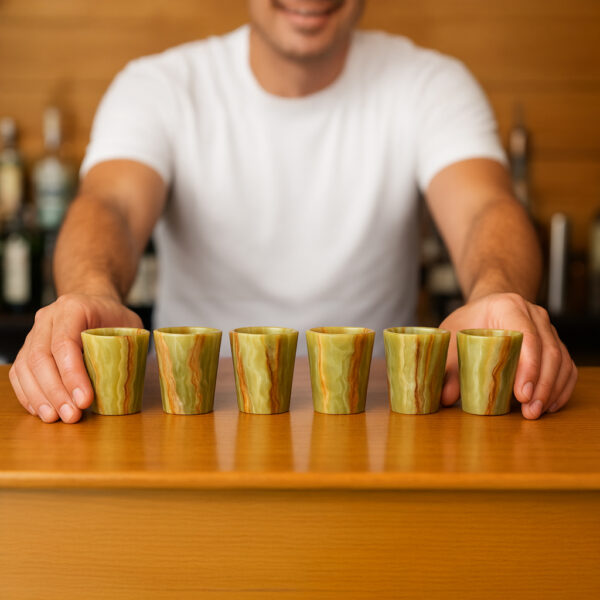 Marble shot glasses bar set – handcrafted drinkware served by bartender
