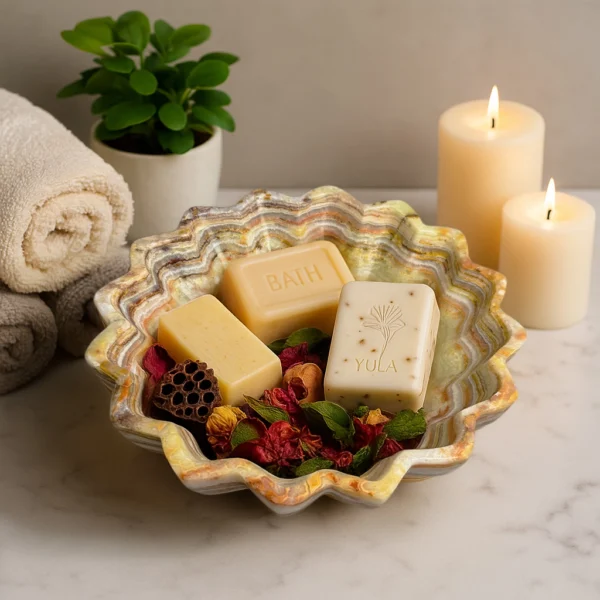 10 inch marble flower bowl wavy edge artisan soap holder luxury bathroom decor handcrafted stone centerpiece