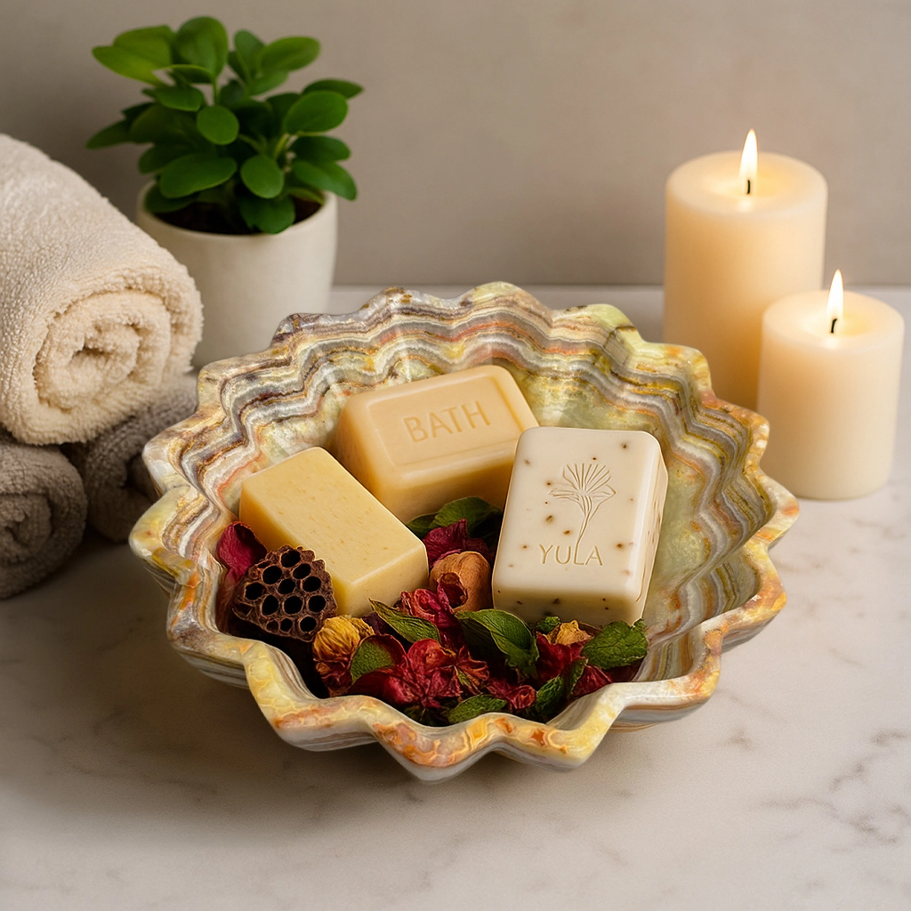 10 inch marble flower bowl wavy edge artisan soap holder luxury bathroom decor handcrafted stone centerpiece