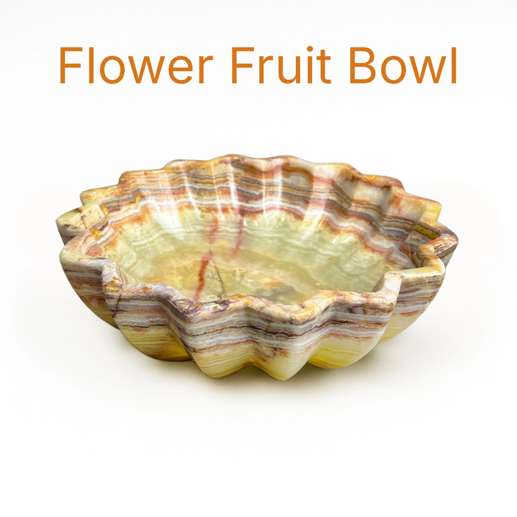 10 inch marble flower bowl handcrafted artisan centerpiece serving dish scalloped edge design