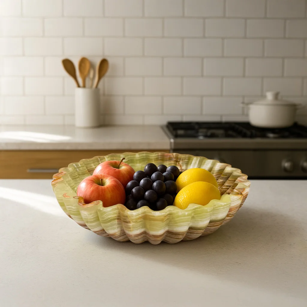 Marble flower fruit bowl serving fresh fruits elegant dining table centerpiece